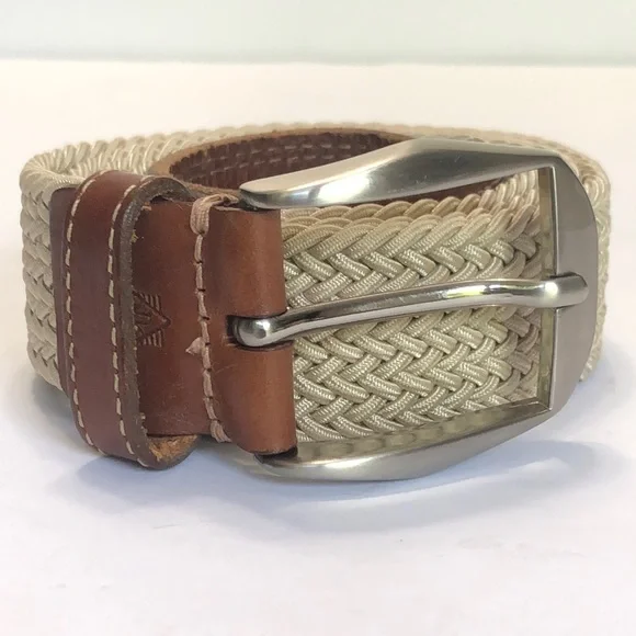 Tan Brown Stretch Woven & Leather Buckle Belt size 40 - Picture 2 of 12